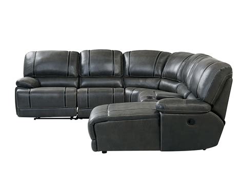 Williamton leather modular power reclining sectional - Williamton Leather Modular Power Reclining Sectional Color: Gray; Top Grain Leather with Vinyl Match on Sides and Back; Modular Design Allows for Multiple configurations; Attached Adjustable Lumbar Pillow and Can Shift to Provide Ideal Lower Back Support (3) USB ports